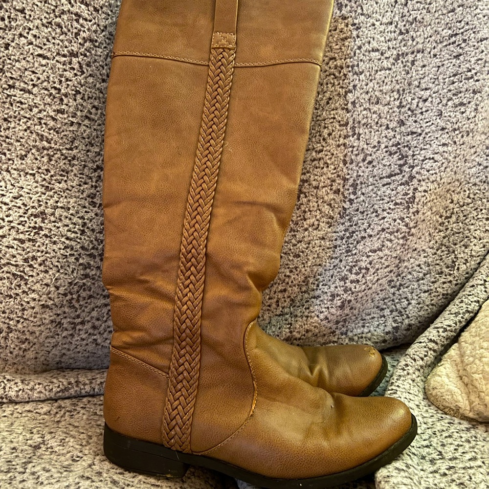 Braided Tan Knee High Boots